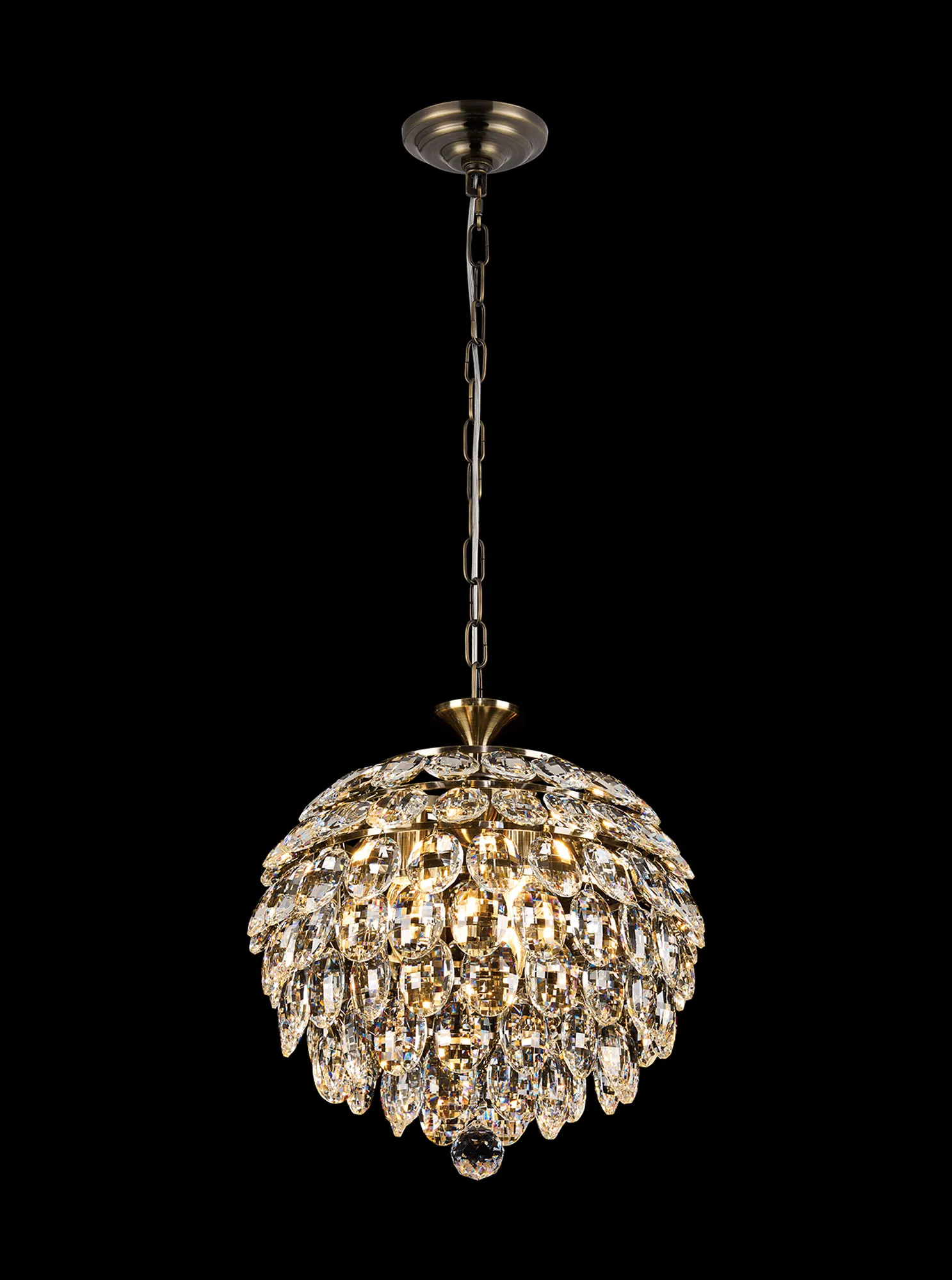 Coniston Antique Brass Crystal Ceiling Lights Diyas Spherical Crystal Fittings